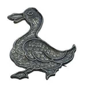 Adorable Vintage LANG Sterling Silver Figural Duck Brooch / Pin